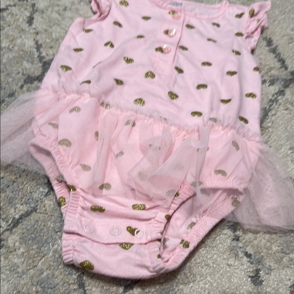 Pink Baby Onesie with Gold heart Accents - Picture 2 of 4